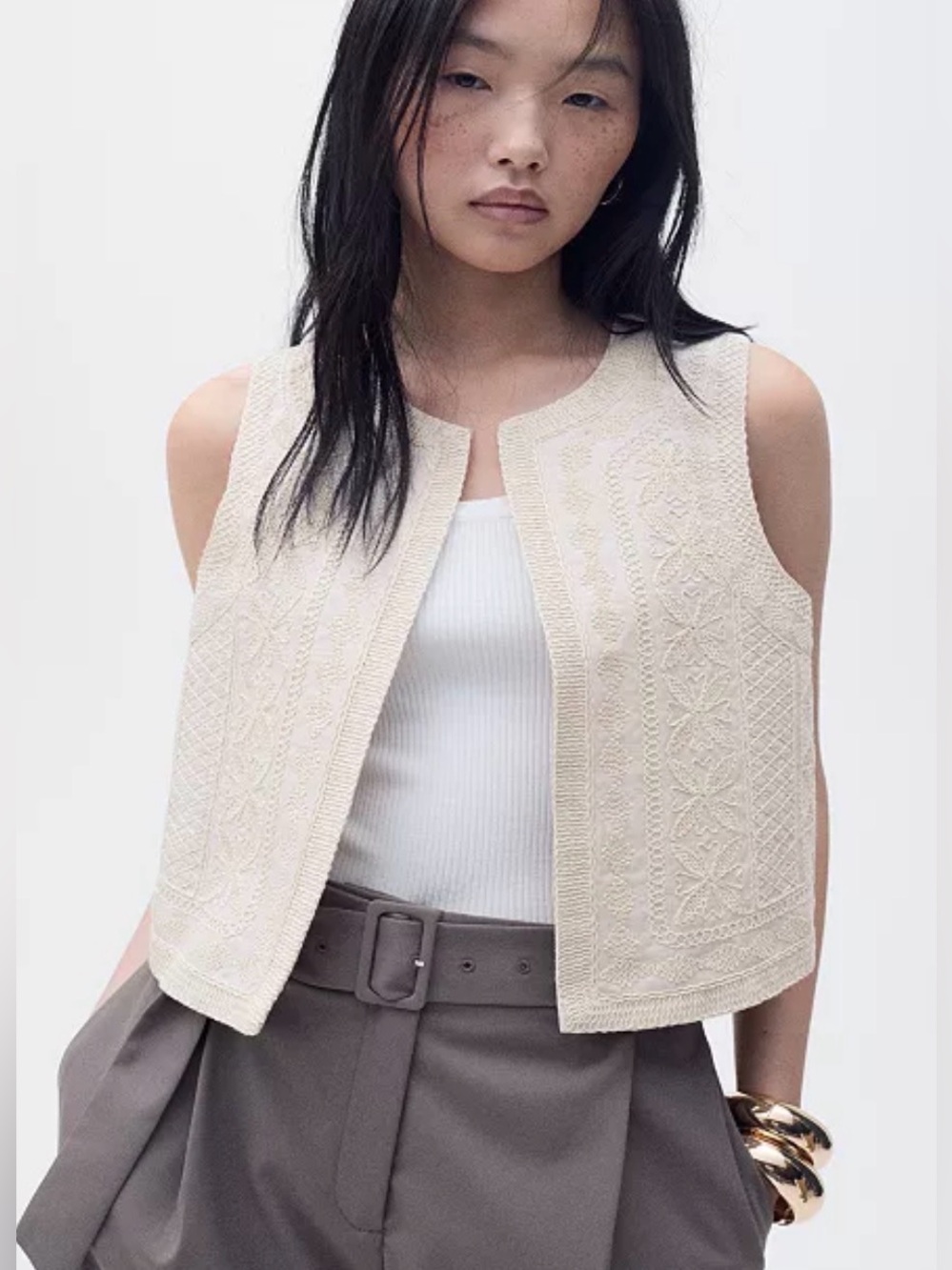 NWT MNG MANGO Embroidered Linen Boho Minimalist Vest